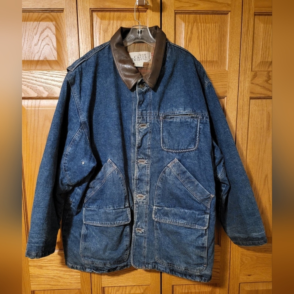 Vintage Ash Creek Trading Flannel Lined Denim Jean Coat Sz XL